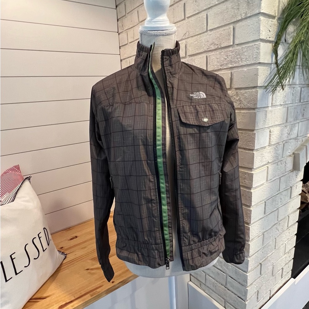 Women's The North Face Army Green and Black Plaid Rain Jacket